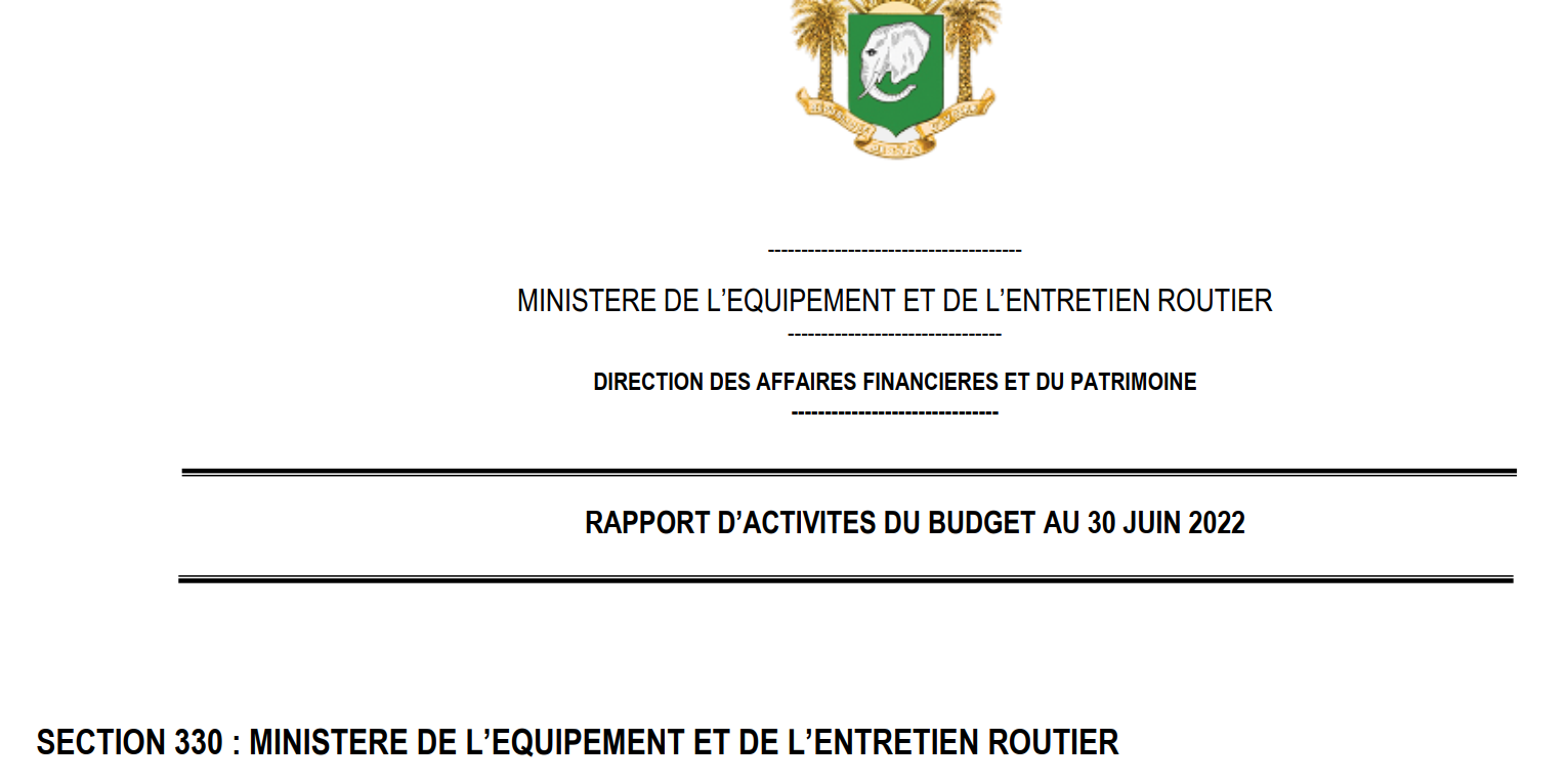 presse - MINISTERE DE L’EQUIPEMENT ET DE L’ENTRETIEN ROUTIER - côte d'ivoire Budget Cabinet 2021 